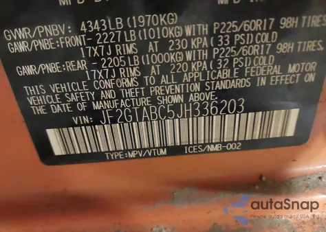 2018 Subaru Crosstrek 2.0I Premium from USA, damaged, VIN JF2GTABC5JH336203